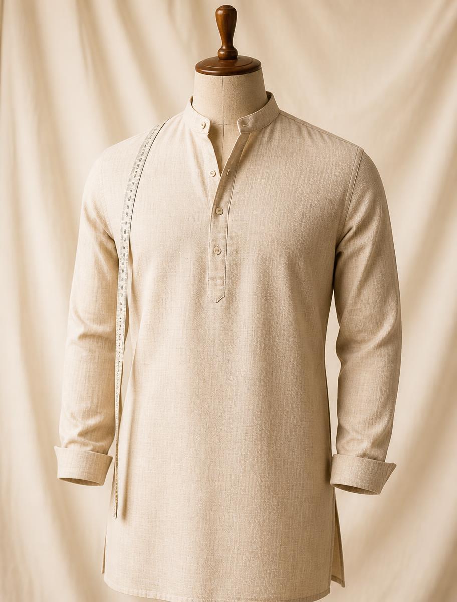 The Sunday Sand kurta dressed on a tailor's mannequin