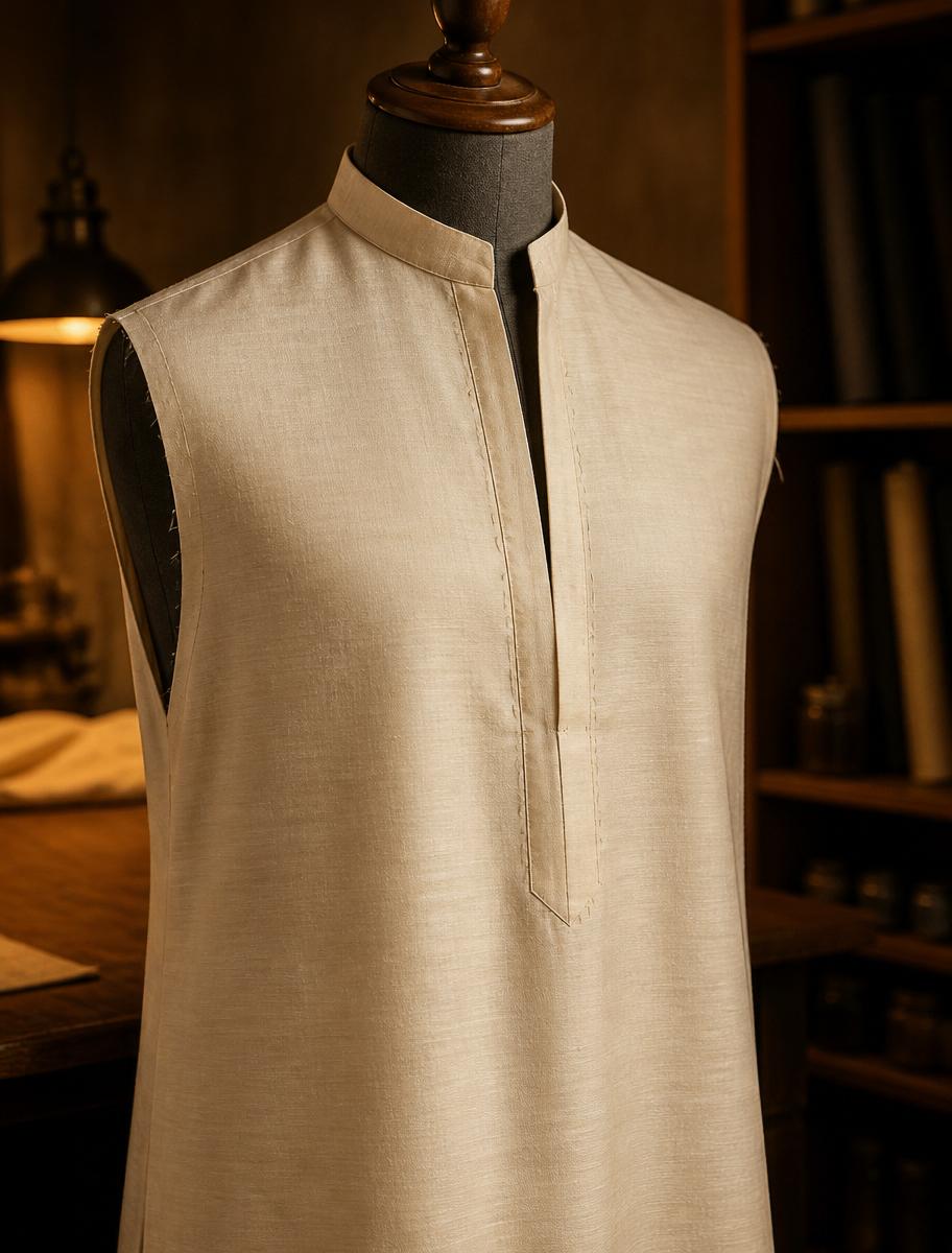 Men's kurta hand-finished on a tailor's dress form